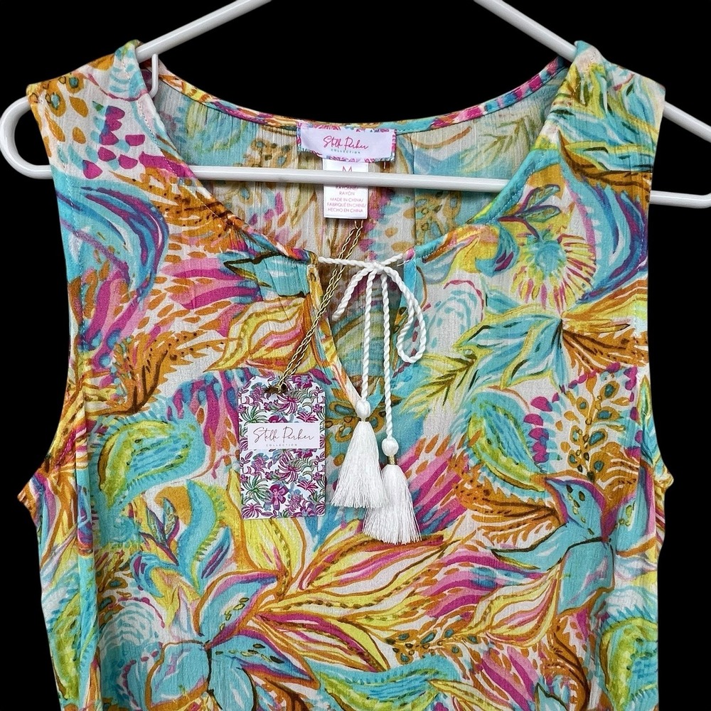 Stella Parker Women's Ruffle Hem Tassel Dress Multicolor Beach Pool Size Medium
